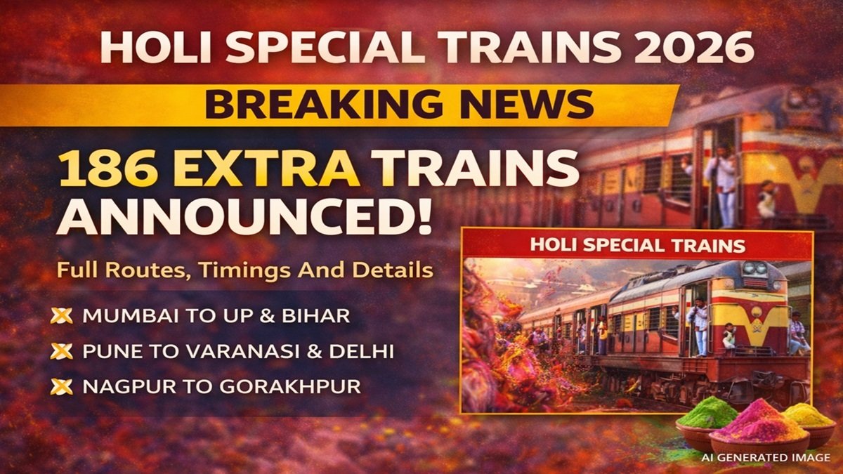 Holi Special Trains 2026: 186 Extra Trains Announced – Full Routes, Timings And Details
