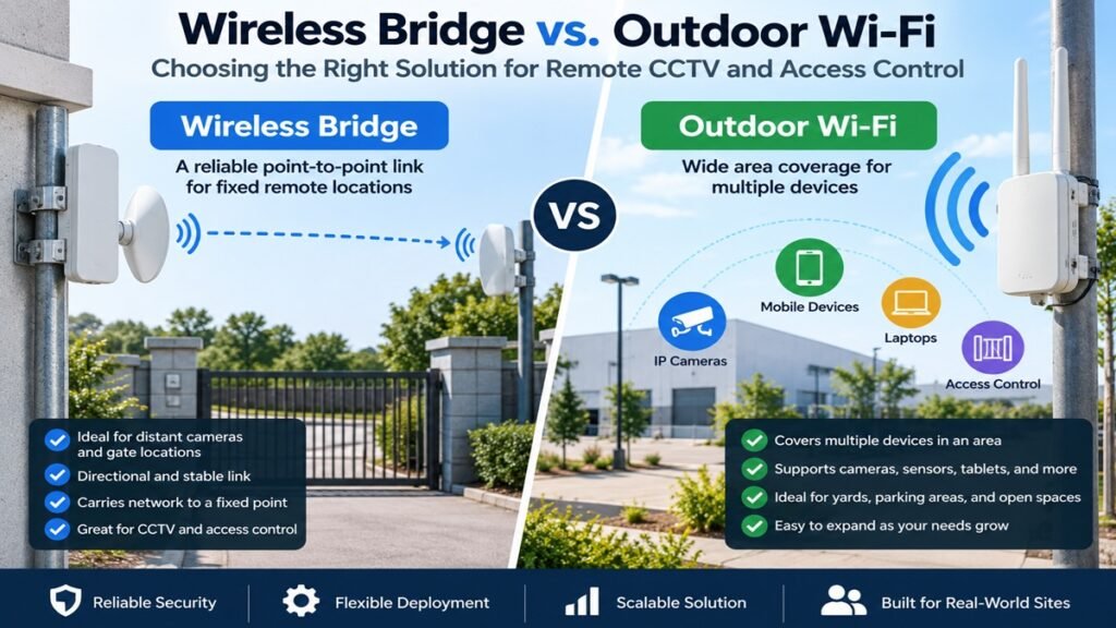 Wireless Bridge vs. Outdoor Wi-Fi: Choosing the Right Solution for Remote CCTV and Access Control